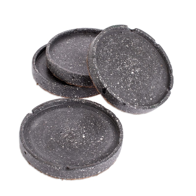 Novica Handmade Speckled Black Cement Coasters (Set Of 4)