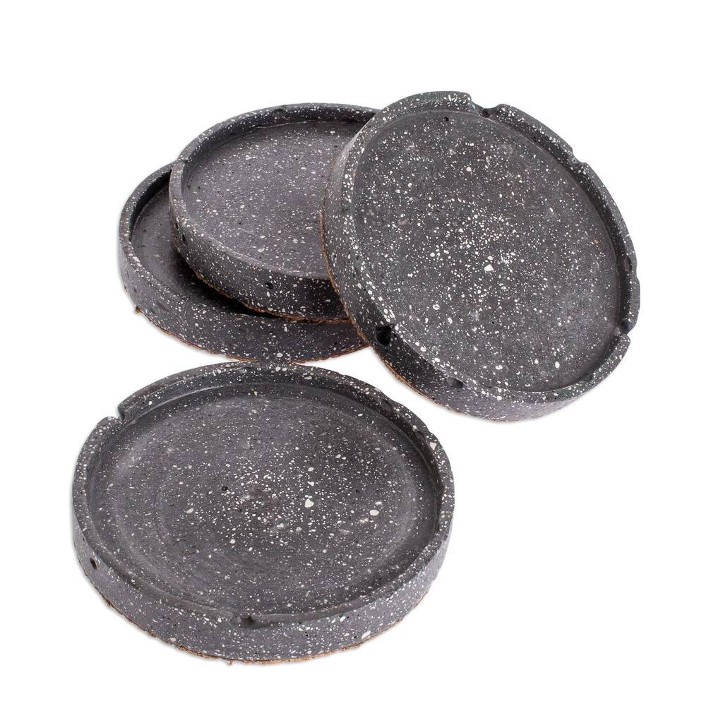 Novica Handmade Speckled Black Cement Coasters (Set Of 4)