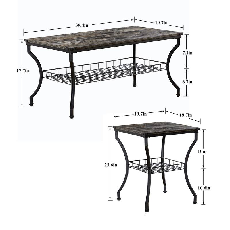 VECELO Mid Cectury 3-pieces Coffee Table Set, 3-Piece Living Room Table Set(Set of 3)