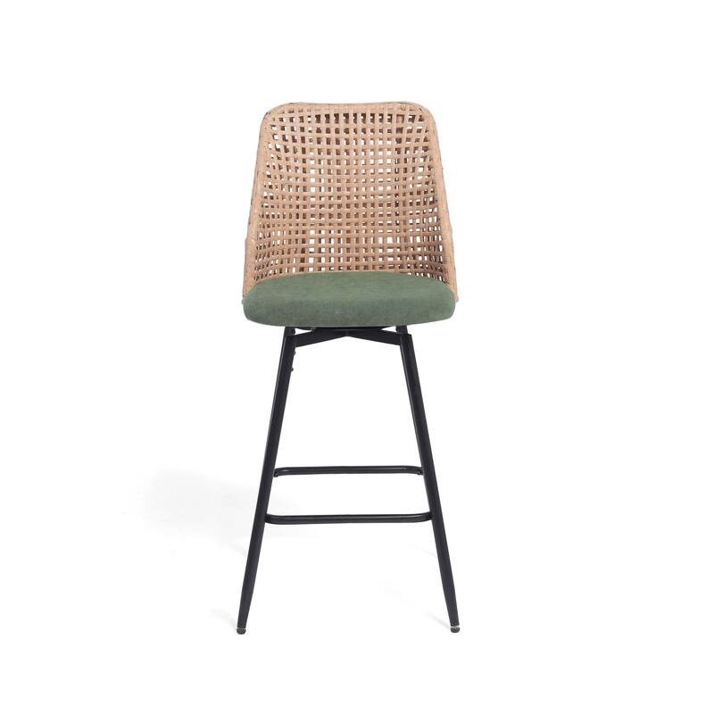 Chenille Counter Height Swivel Bar Stools Rattan Back with Metal Legs