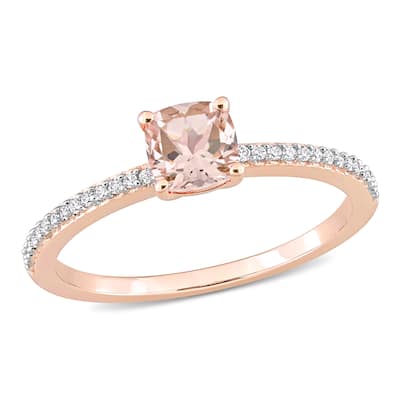 Miadora 10k Rose Gold Cushion-cut Morganite and 1/10ct TDW Diamond Birthstone Ring