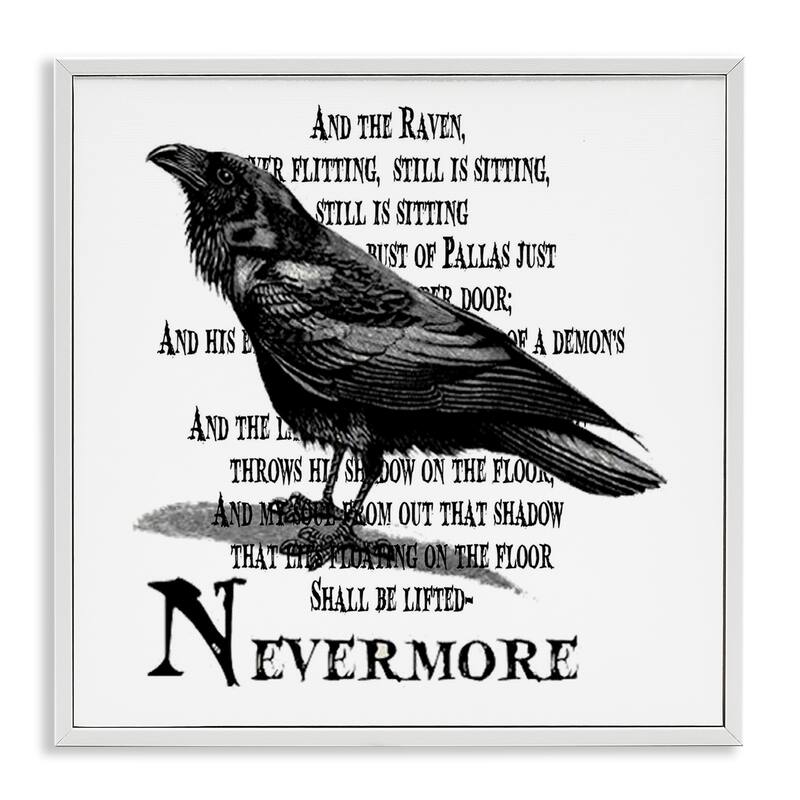 Stupell Black Crow Raven Creepy Halloween Text Quote Framed Wall Art - White