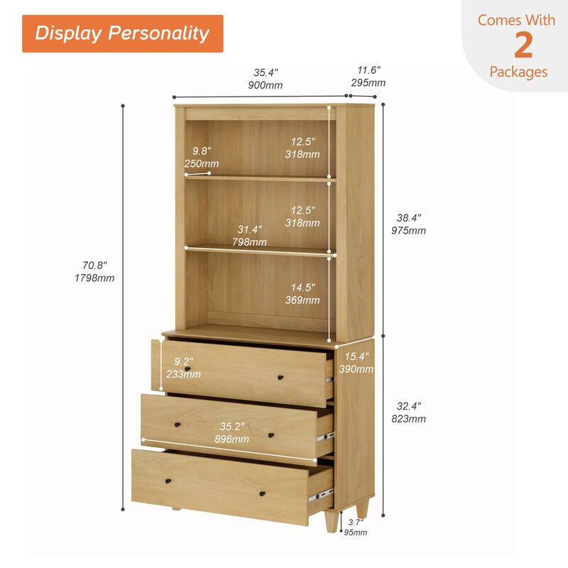 Modern 71" Tall Pantry Cabinet with Drawers & Adjustable Shelf for Kitchen
