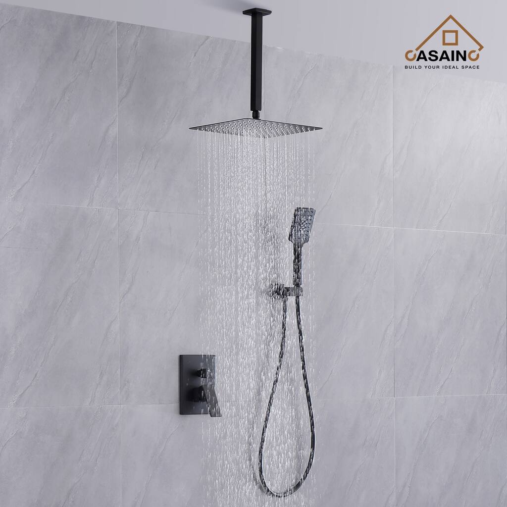 3-Spray 12 in. Ceiling Mount Dual Shower Heads 2.5 GPM Fixed and Handheld Shower Head - 12 inch