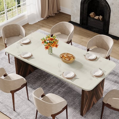 Rectangle Wood Dining Table for Kitchen Dining Room for 6 People - Brown and White