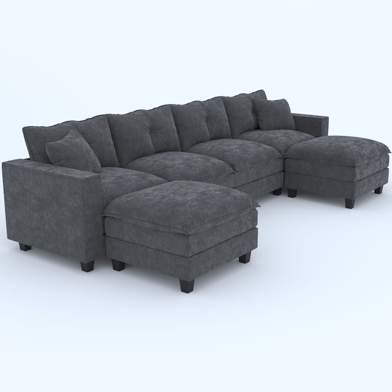 GDFStudio - Elara Luxe 137'' U-Shaped Corner Couch with Armrest Storage, Deep Seat Comfy Chenille for Living Room