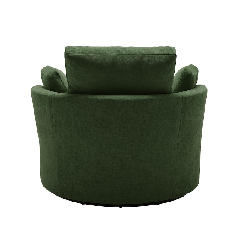 Chenille/Boucle Swivel Barrel Chair with Storage Ottoman