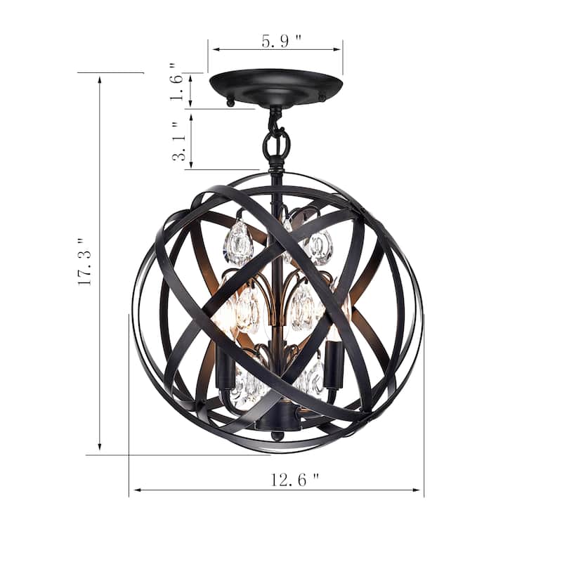 Serrato 3-Light Globe Semi-Flush Chandelier