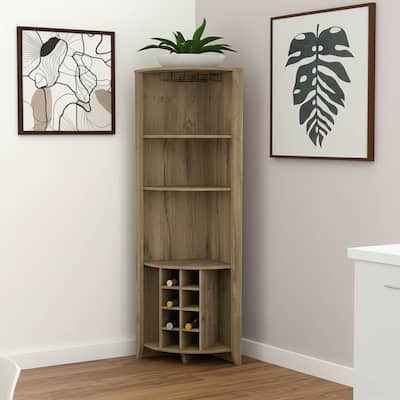HomeRoots 71" Light Brown Wood Corner Bar Cabinet