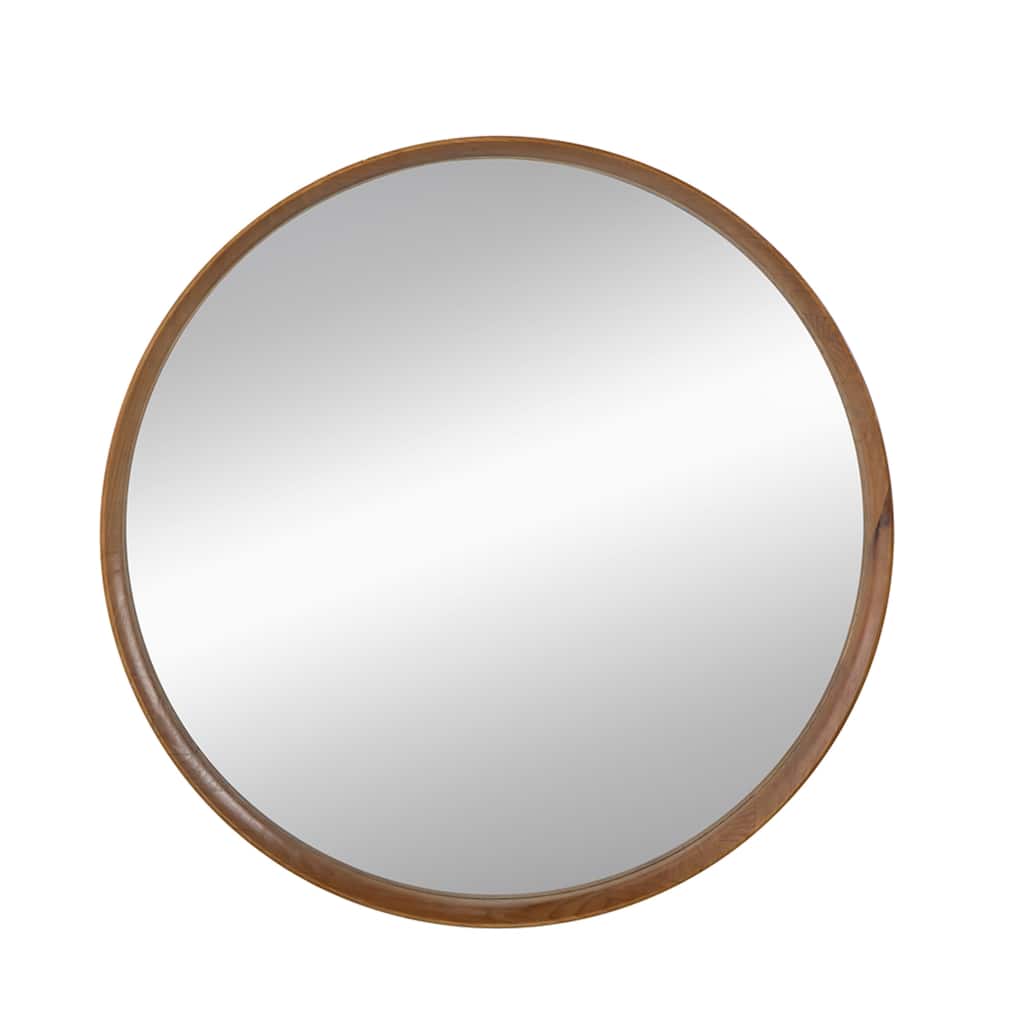 Round Pine Wooden Wall Mirror - 39.5" - Brown