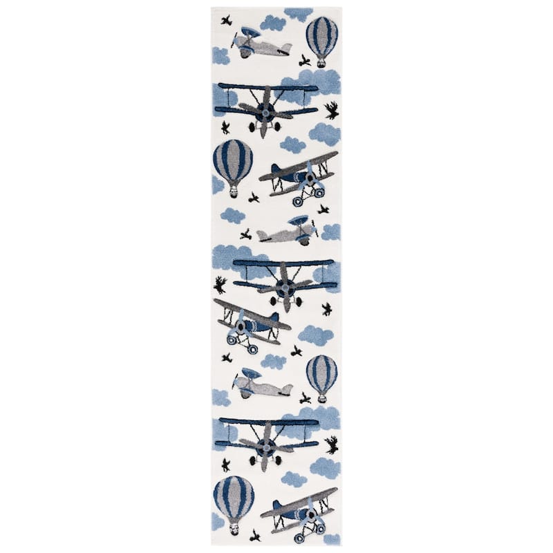 SAFAVIEH Carousel Kids Turi Airplane Rug - 2' x 8' Runner - Ivory/Blue - Runner