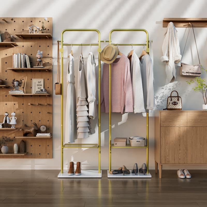 Corner Gold Metal Clothing Racks Freestanding for Hallway Entryway - 19.6" x 11.8" x 68.8"