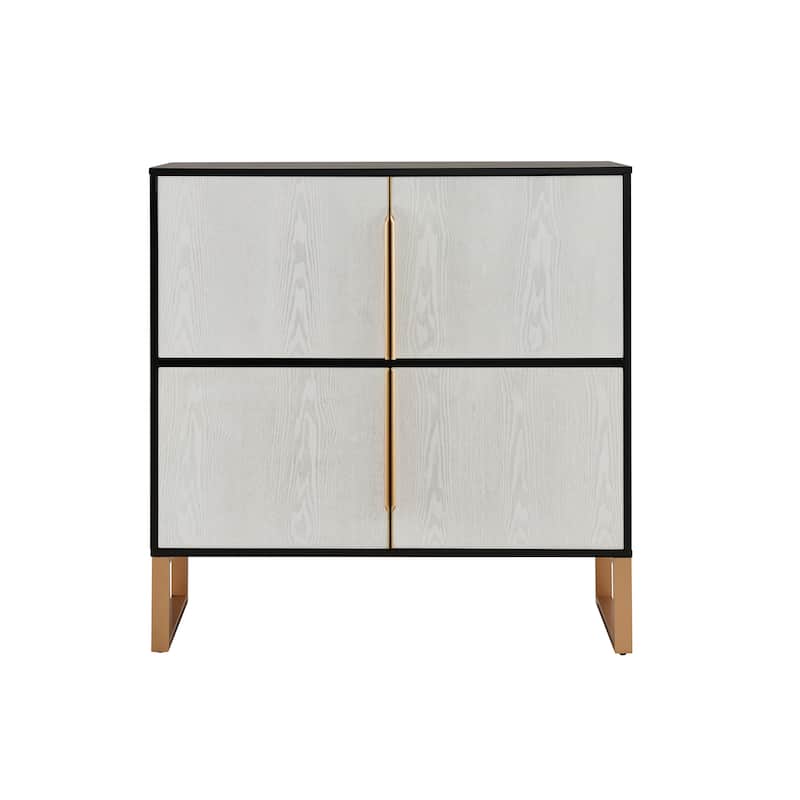 Roomfitters Four-Door Storage Cabinet, Metal Base Sideboard, Buffet Pantry, Modern Black White, Kitchen Dining Room