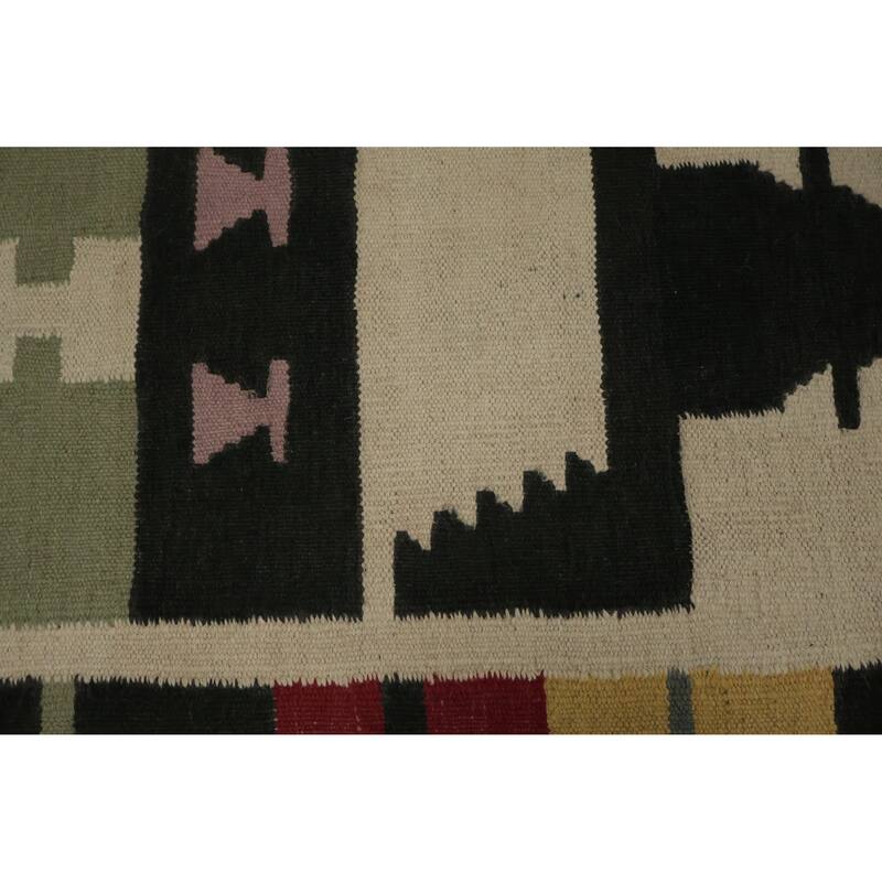 Hand Woven Oriental 100% Wool Carpet Southwestern Tribal Multi-Colored Kilim Runner Rug - 12' 3'' X 4' 4''