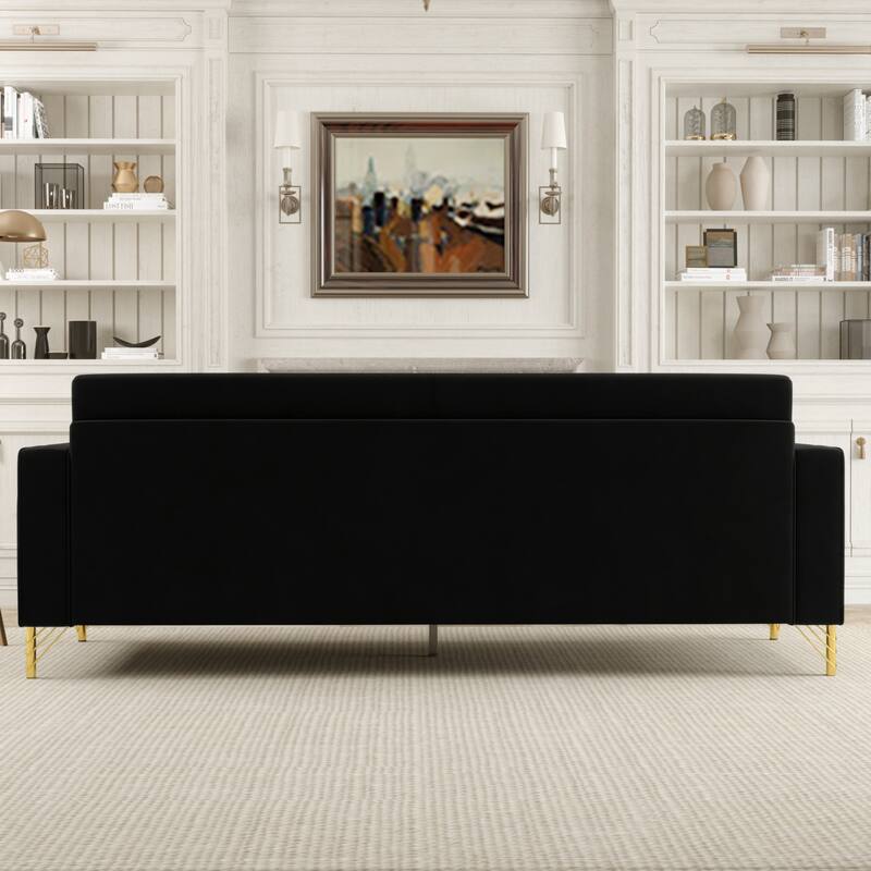 Black Velvet 3-seater Sofa with Gold Accents