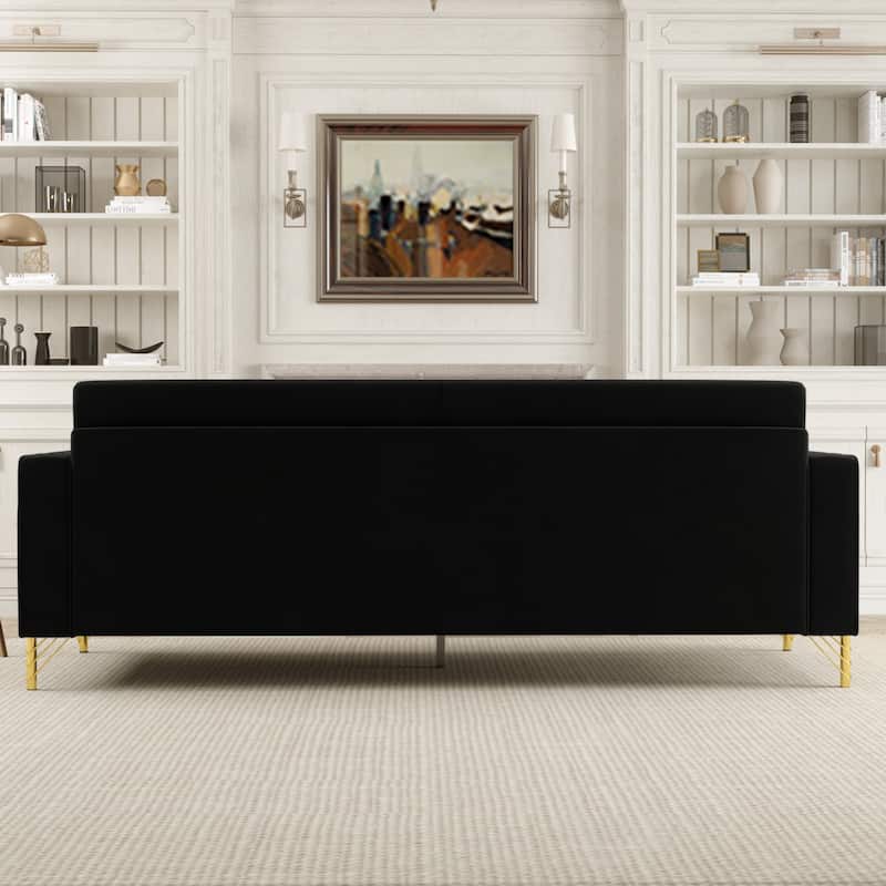 Velvet 3-seater Sofa with Gold Accents