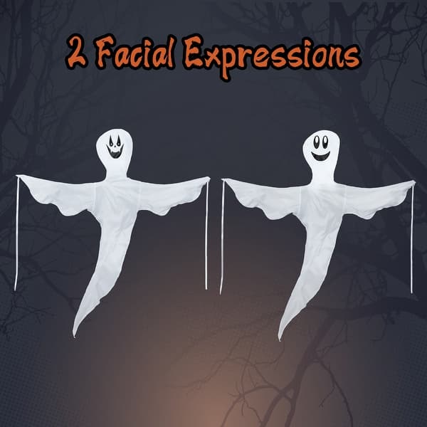 slide 2 of 4, Halloween Tree Wrap Ghost Decoration, 2 Pack 50" Halloween Cute Ghost