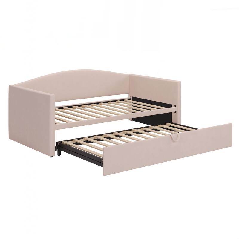 Twin Size Daybed with Extended Pop Up Trundle, Upholstered Sofa Bed Daybed