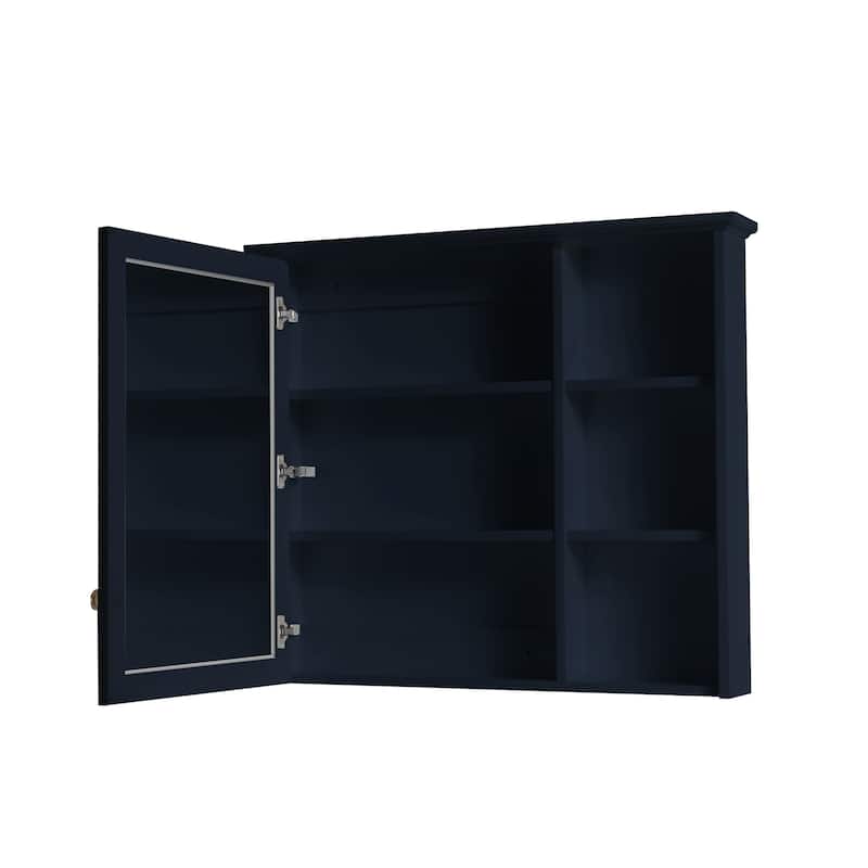 Modern Surface Mount Solid Wood Framed Medicine Cabinet With Mirror and Shelves