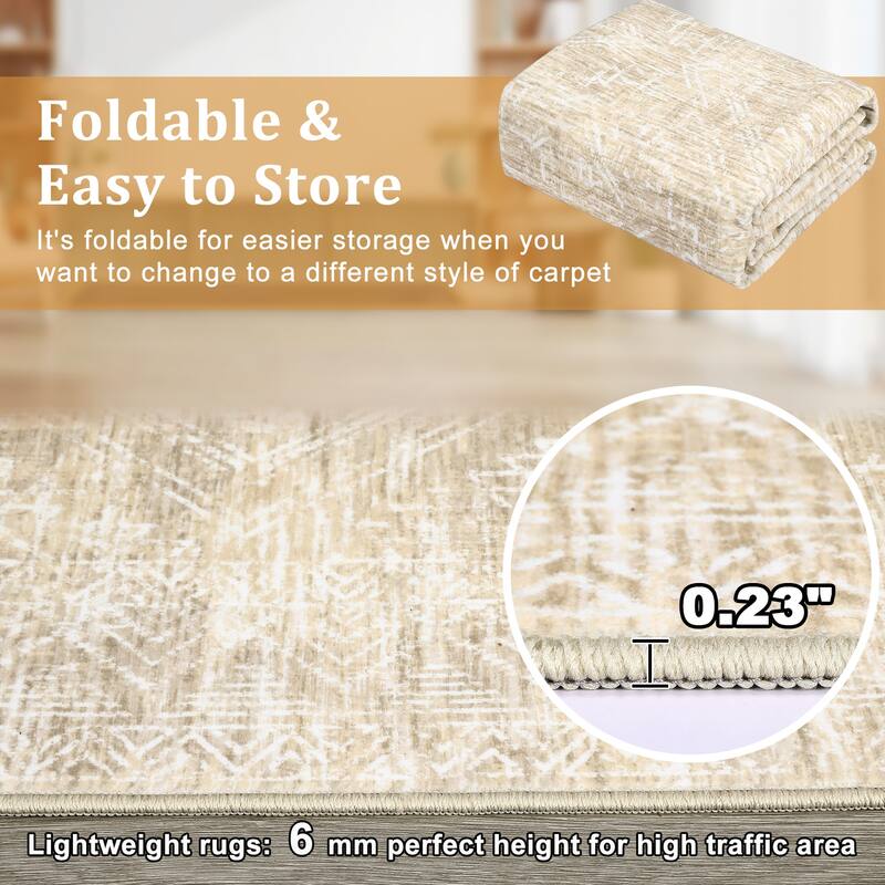 Vintage Geometric Living Room Rug Washable Indoor Bedroom Rugs Non Slip Low Pile Area Rug