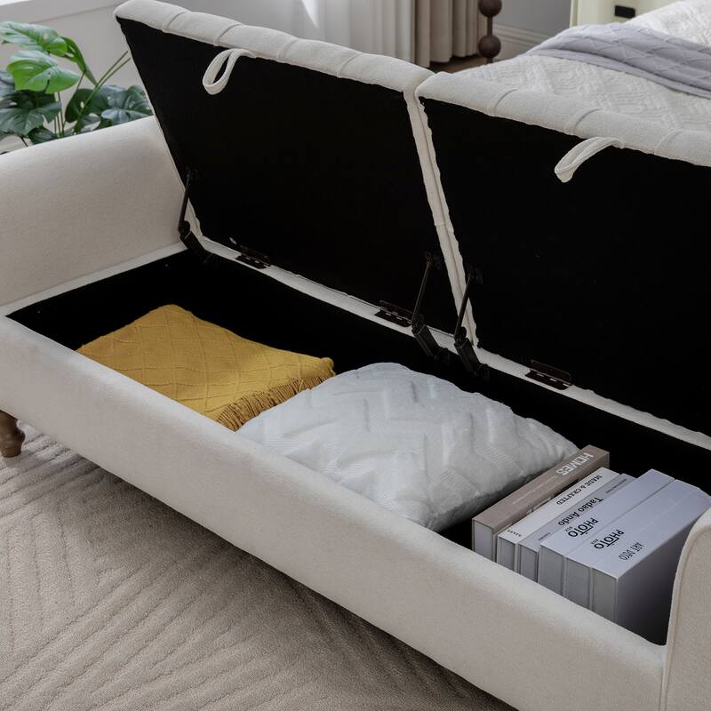 Modern Upholstered Storage Bench With Double Lids