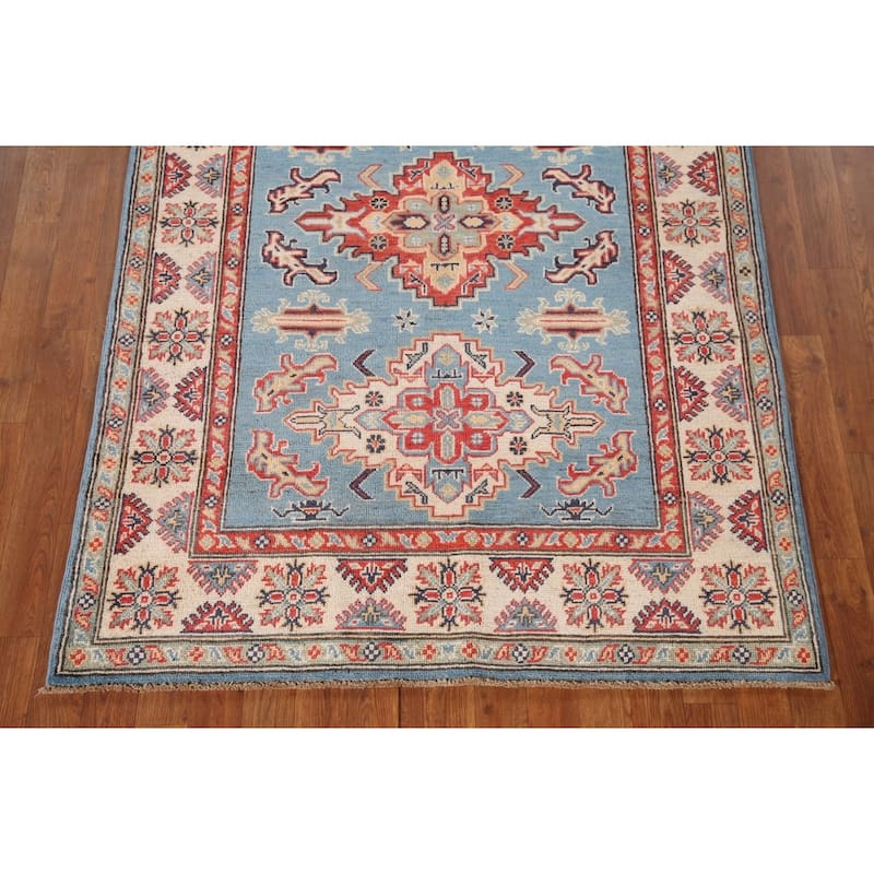 Light Blue Kazak Oriental Area Rug Hand-Knotted Wool Carpet - 4'1"x 6'0"