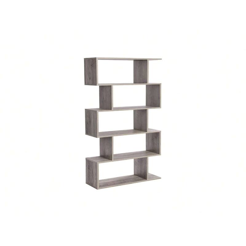 5-Tier S-Shaped Design Freestanding Decorative Storage Shelving Bookshelf Suitable for Any Room - 27.6”L x 9.4”W x 62.6”H - Greige