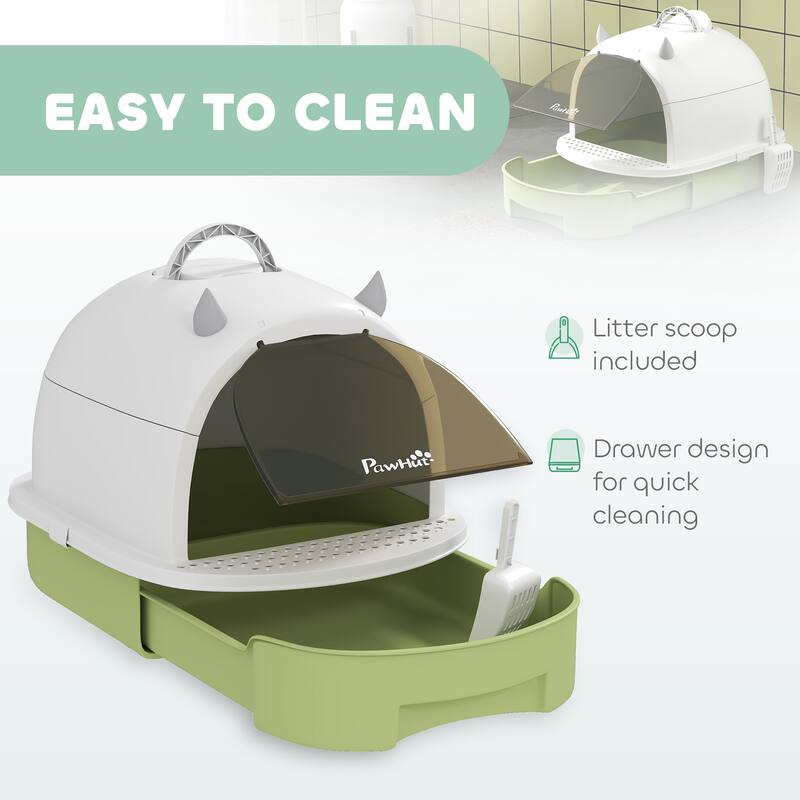 PawHut Cat Litter Box, Covered Kitty Litter Box with Lid, Scoop, Deodorizing Bags for Odor Control, Green