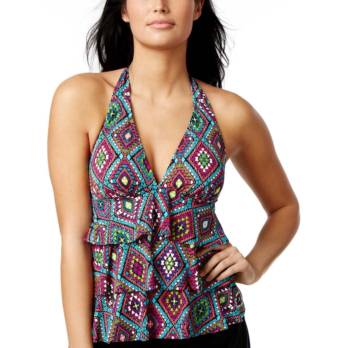Shop Swim Solutions Womens Santa Fe Print Tiered Halter Tankini