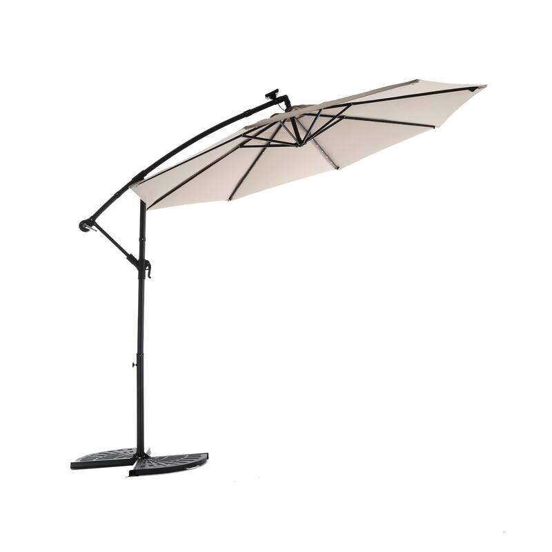 9.67 ft. Steel Market Outdoor Patio Umbrella with 40 lights, Solar LED Offset Hanging Umbrella (No Base)