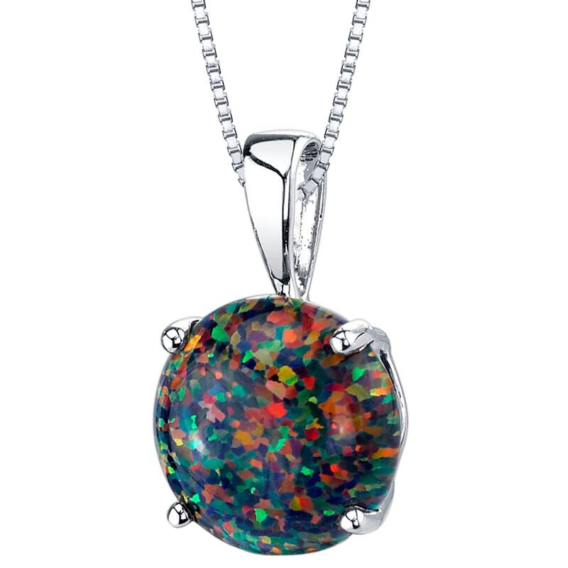 14k White Gold Gold Created Black Opal Solitaire Pendant