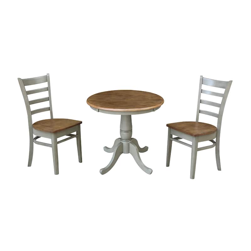 30" Round Top Pedestal Table With 2 Emily Chairs - Set of 3 Pieces