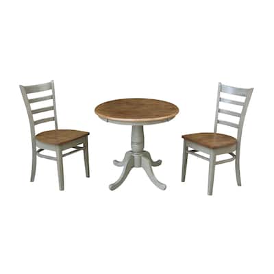 30" Round Top Pedestal Table With 2 Emily Chairs - Set of 3 Pieces