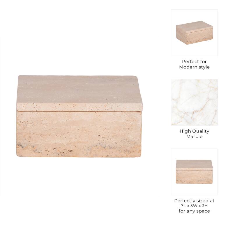 Travertine Decorative Box with Lid - Tan