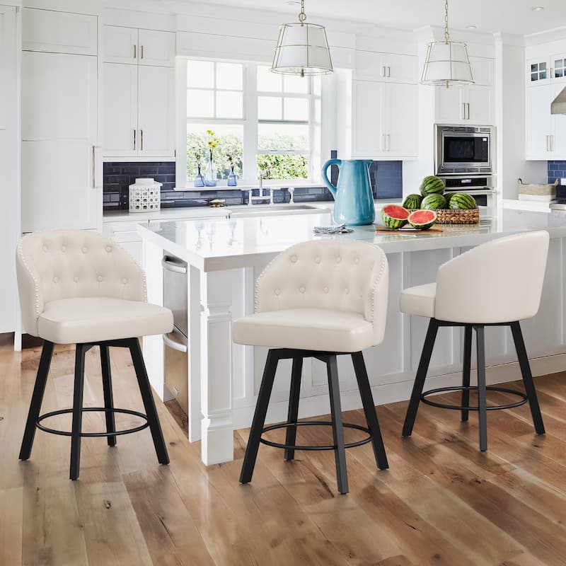 26" Swivel Counter Height Bar Stools Set of 3 Upholstered Counter Stools With Backs - 26" H