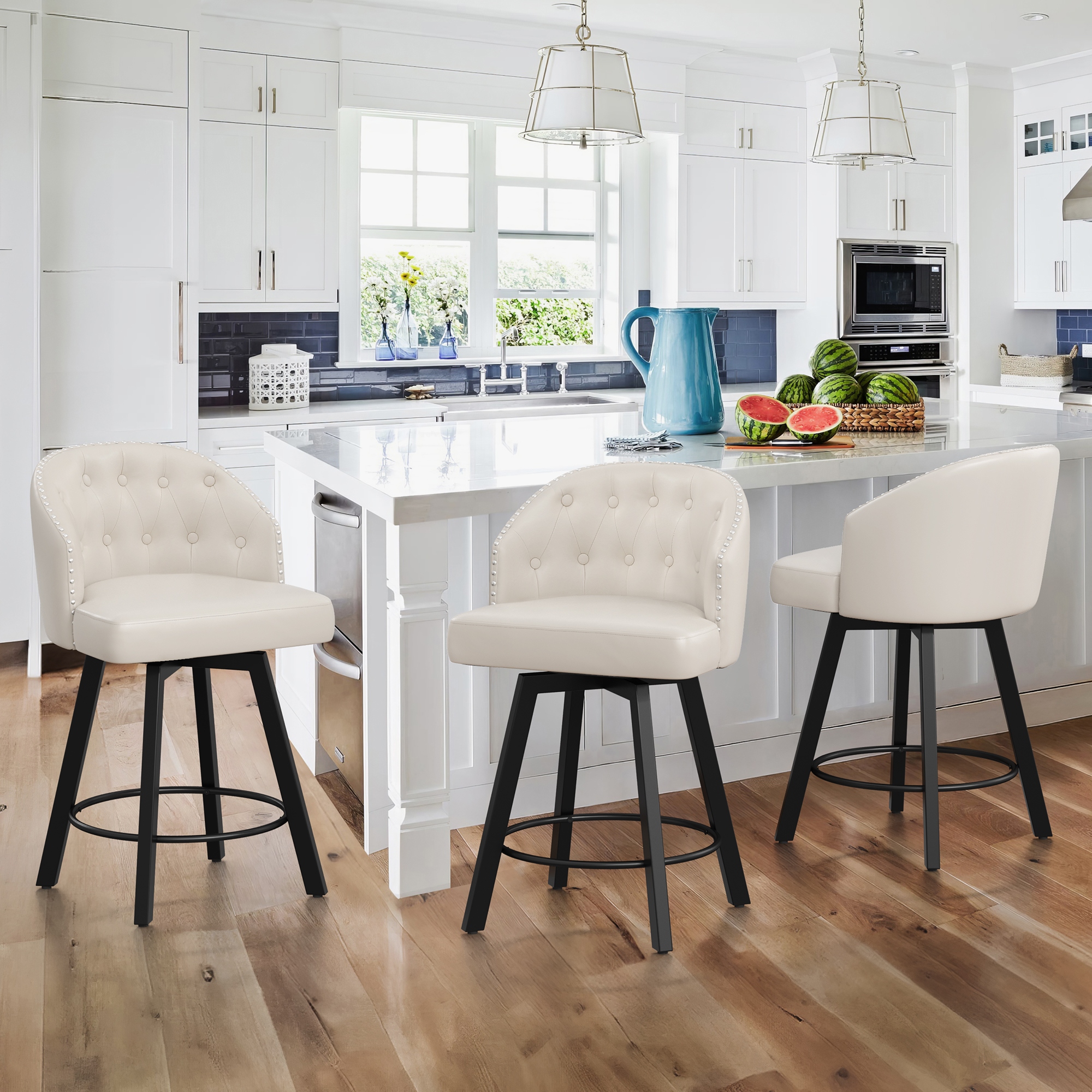 26" Swivel Counter Height Bar Stools Upholstered Counter Stools - 26" H ...