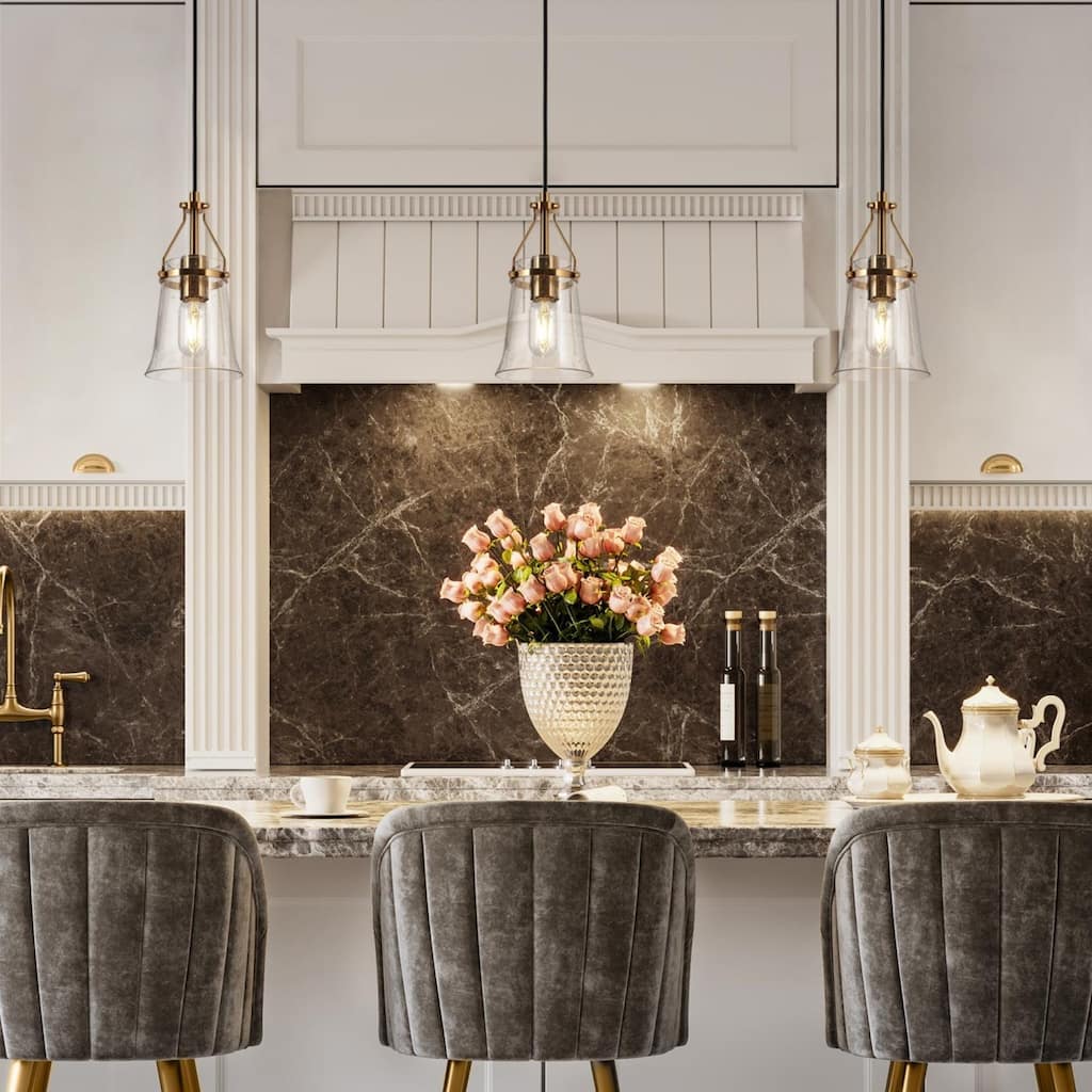 Haye Modern Gold 1-Light Mini Glass Pendant Light for Kitchen Island - D5.5" x H10"