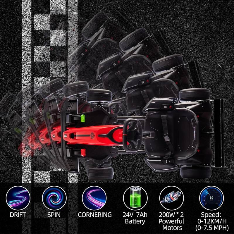 24V Go Kart, High Speed Drifting Kart Car Riding Vehicle Toy for Kids 6+ Years Best Gift