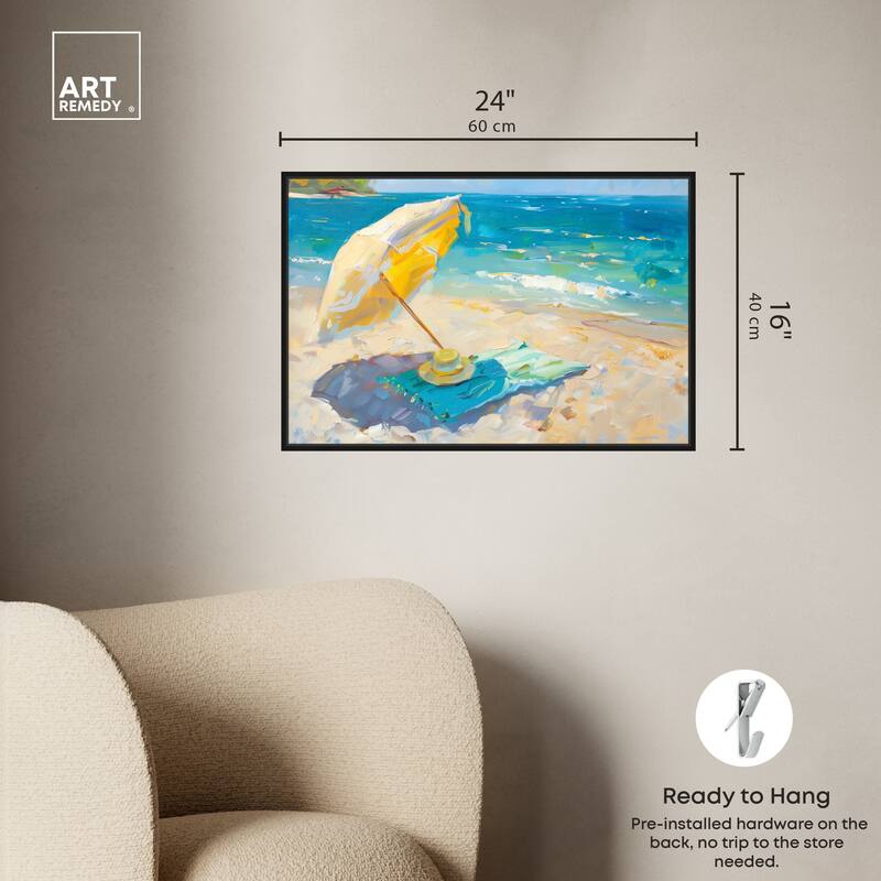 Art Remedy Morning Beach View Framed Colorful Coastal 1 Piece Canvas Wall Art