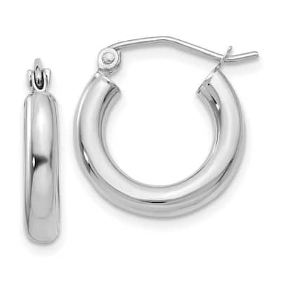 Curata 14k White Gold Polished 3mm Solid Classic Hoop Earrings - 14mm-65mm