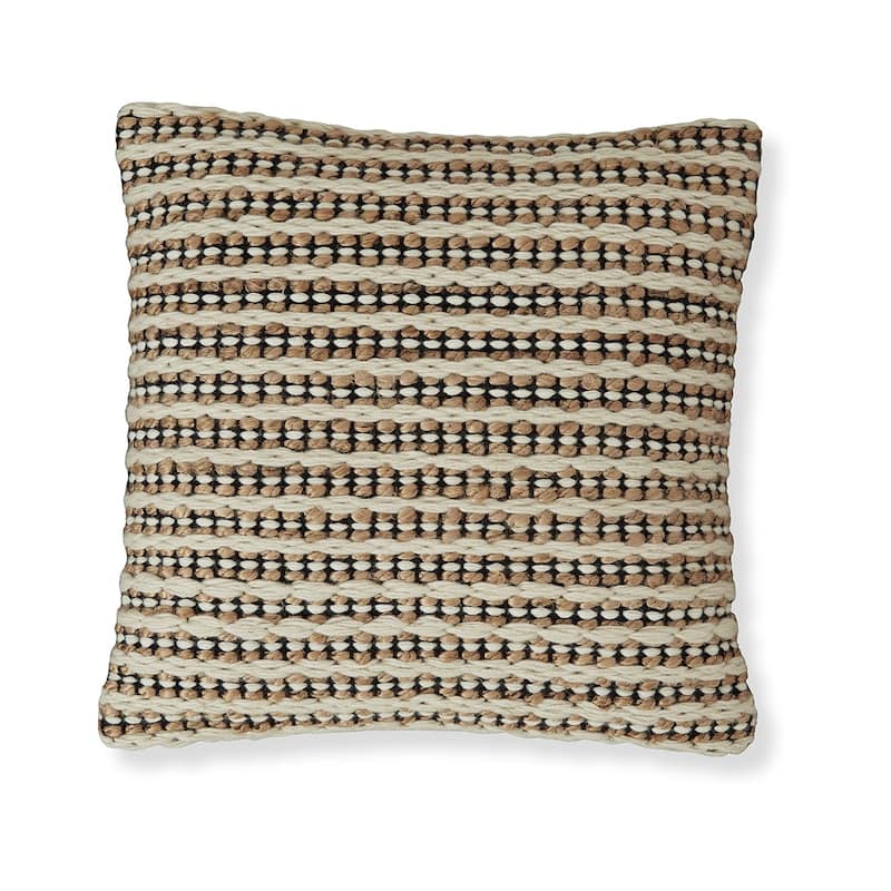 Throw Pillow Set of 4, 20 Inch, Cotton, Woven Striped Design, Beige, Black