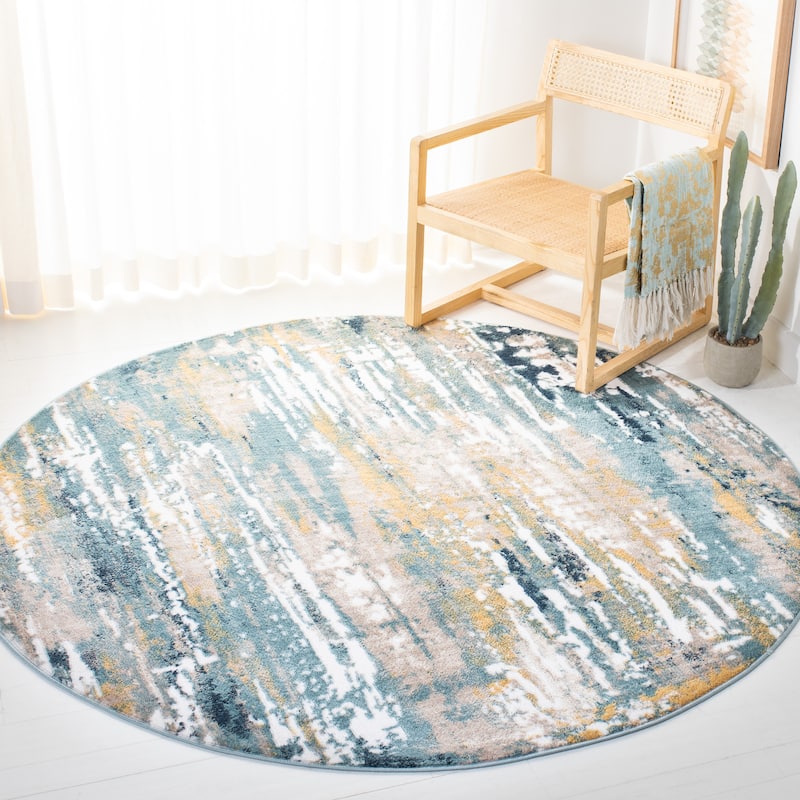 SAFAVIEH Skyler Fridoline Modern Abstract Rug - 5' Round - Teal/Gold