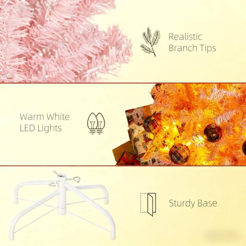 Artificial Christmas Tree with Realistic Branches,Warm White LED Lights and Tips - Pink