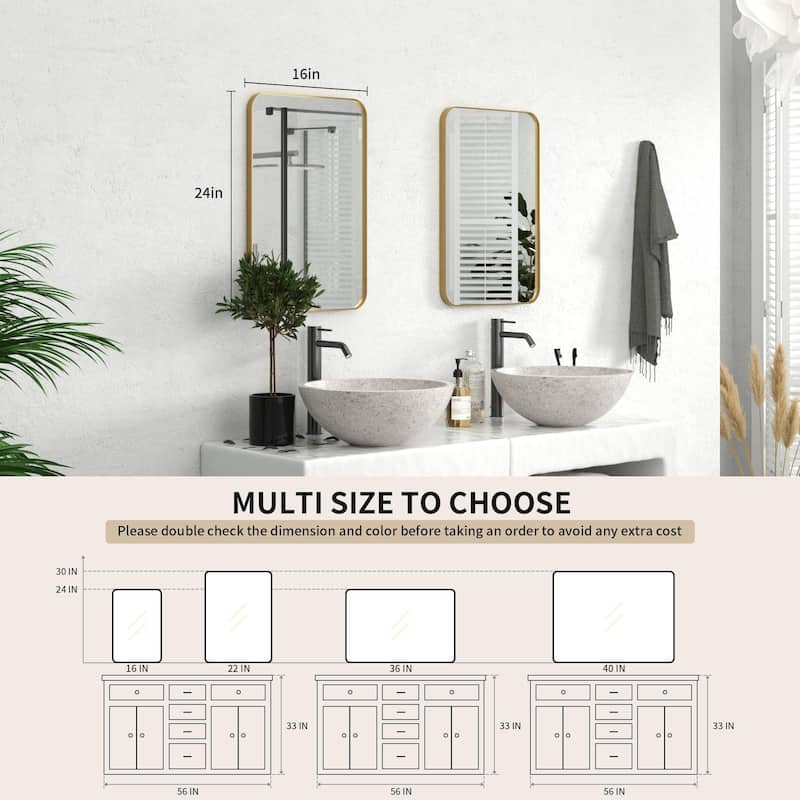 Modern Rounded Rectangle Wall Mirror with Stainless Steel Frame for Bathroom Vanity(1 Piece)