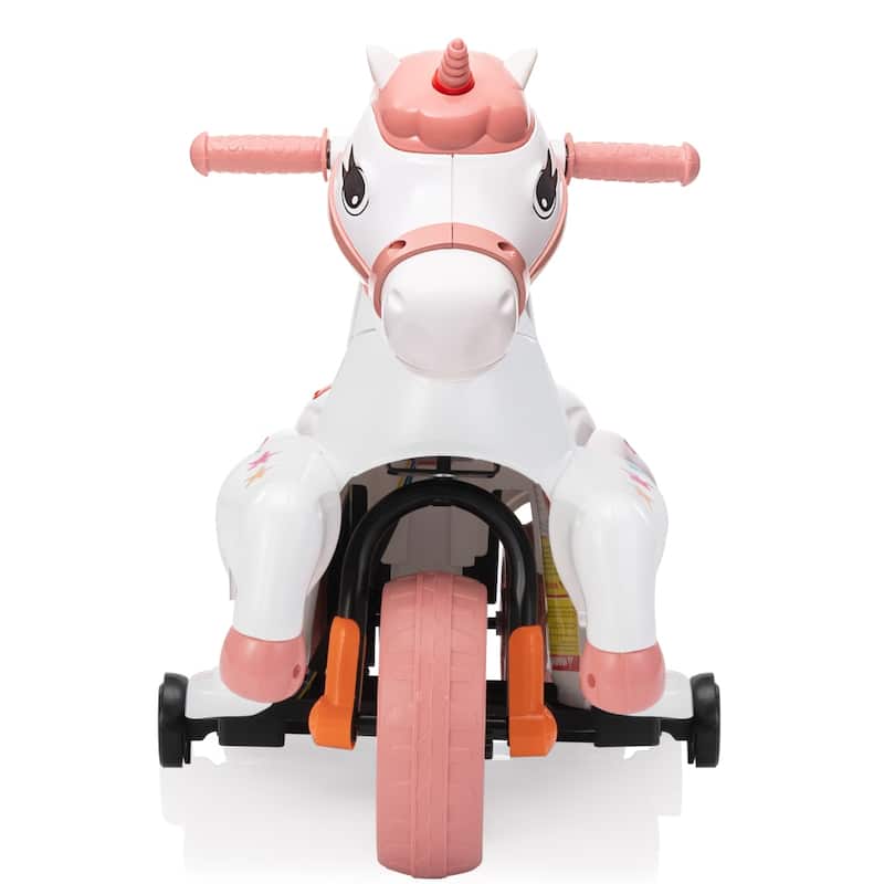 Unicorn stroller,Electric Toy Bike with Training Wheels for Kids 3-6 - Pink - Assembly Required - 5-7 Years