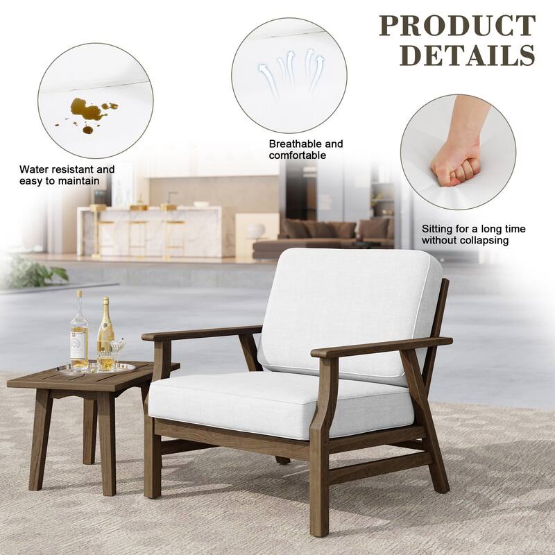 Jamie 2 Set 31" W Outdoor Acacia Wood Club Chairs with Cushions