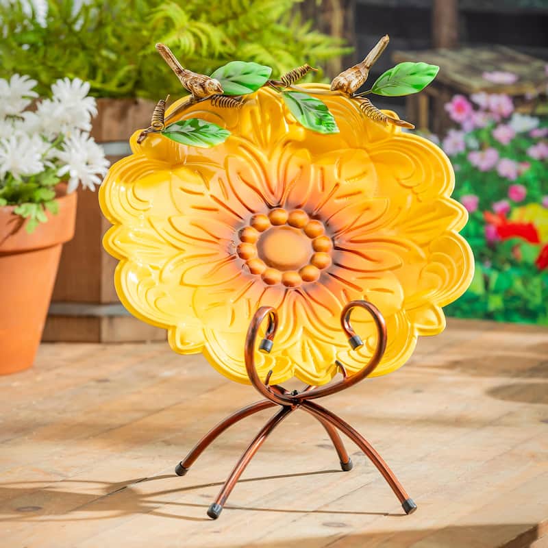 17" Metal Sculpted Edge Bird Bath, Sunflower