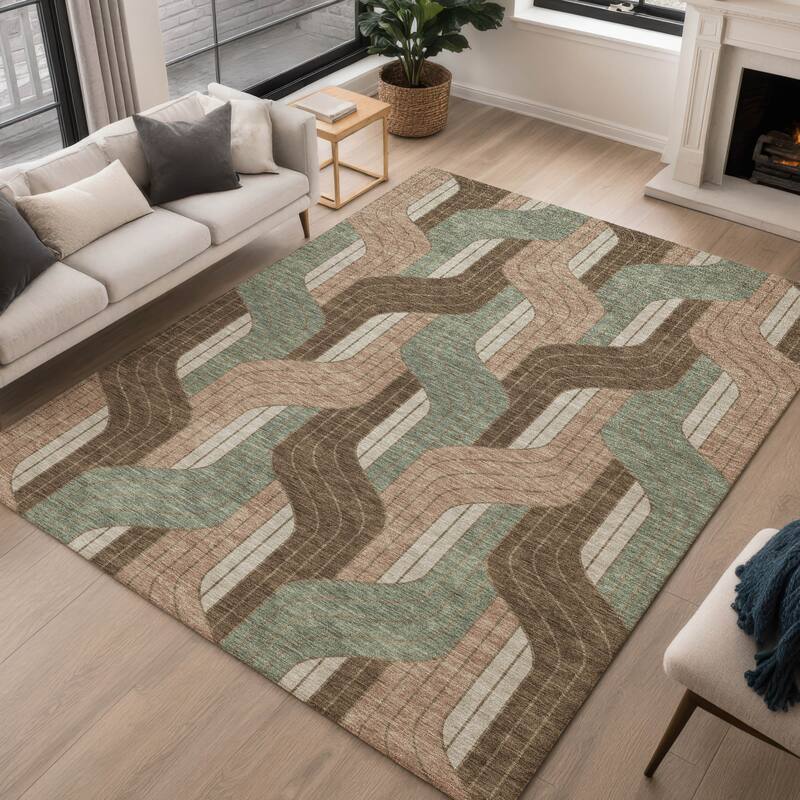 Machine Washable Indoor/ Outdoor Modern Pathway Chantille Rug