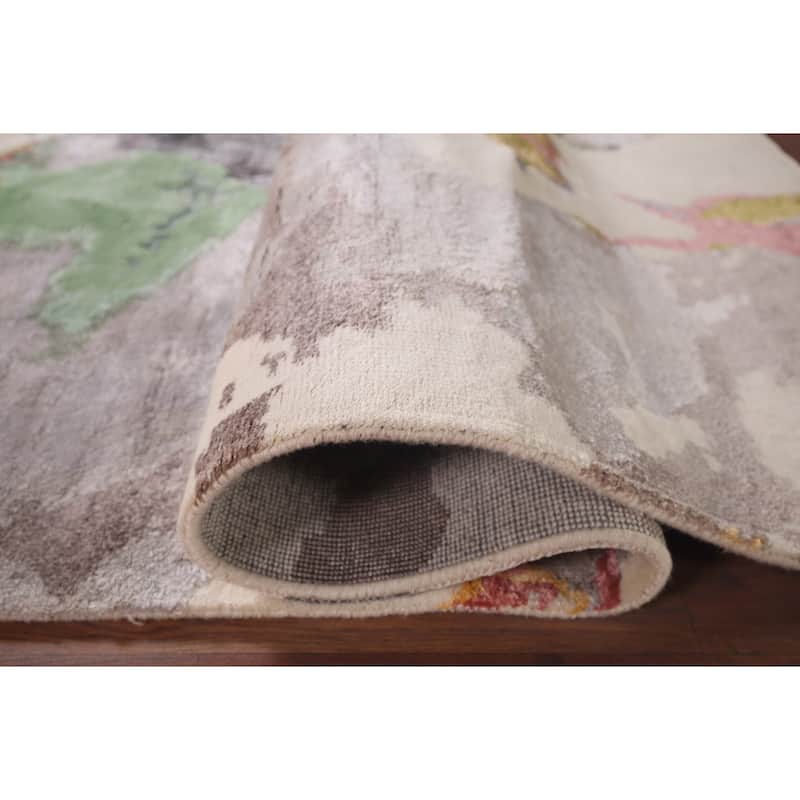 Handmade Beige Abstract Indian Area Rug Oriental Wool & Silk Carpet - 5'5"x 7'6"