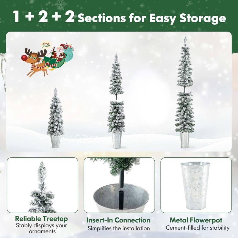 Costway Set of 3 Pre-Lit Snow Flocked Artificial Christmas Trees - See Details
